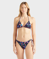 Women Triangle Bikini Top Disco Stars Navy front worn view