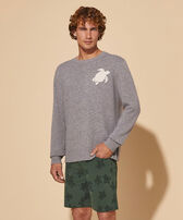 Men Wool and Cashmere Crewneck Sweater Turtle Grey front worn view
