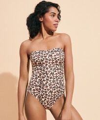 Bañador de una sola pieza tipo bustier con estampado Turtles Leopard para mujer Straw vista frontal desgastada