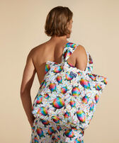 Borsa tote in lino Tortugas - Vilebrequin x Okuda San Miguel Multicolore vista frontale indossata