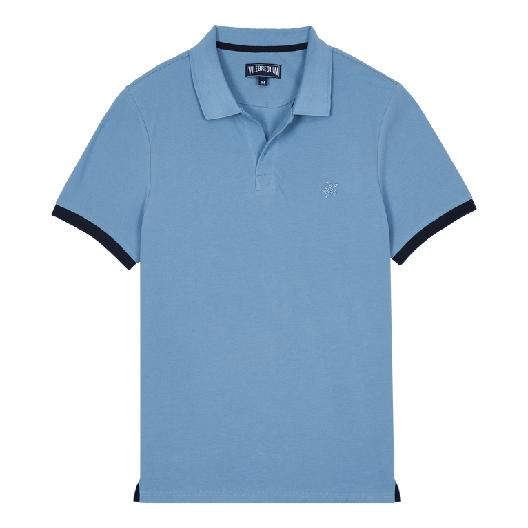 Men Cotton Pique Polo Shirt Solid - Palatin - Blue - Size L - Vilebrequin