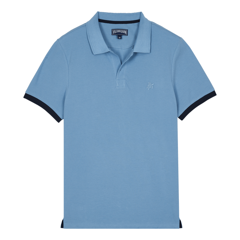 Men Cotton Pique Polo Shirt Solid - Palatin - Blue