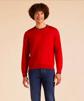 Pullover en laine mérinos cachemire soie ras-du-cou homme Moulin rouge vue portée de face