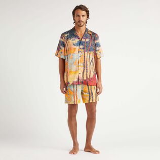 Camisa de bolos en lino con estampado Voile et Pins para hombre Maiz vista frontal desgastada