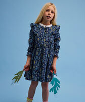 Girls Ruffle Dress Mosaïque Navy front worn view