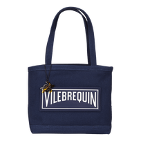 Sac de plage en toile marine uni Bleu marine vue de face