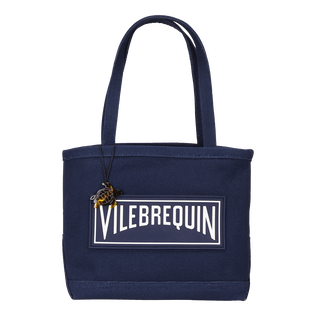 Sac de plage en toile marine uni Bleu marine vue de face