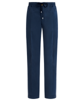 Pantalon taille élastique en coton et tencel homme uni Bleu marine vue de face