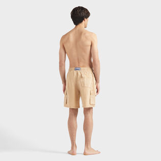 Men Linen Cargo Bermuda Shorts Natural Dye Mocha back worn view
