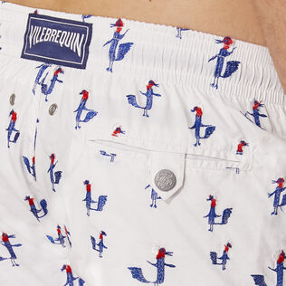 Men Swim Trunks Embroidered Cocorico ! - Limited Edition White details view 2