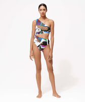 Women One-piece asymmetric swimsuit Séduction - Vilebrequin x Deux Femmes Noires Multicolor front worn view