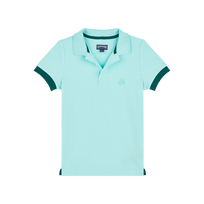 Boys Cotton Pique Polo Shirt Solid Lagoon 正面图