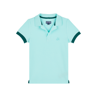 Boys Cotton Pique Polo Shirt Solid Lagoon 正面图