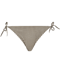Braguita de bikini de corte brasileño con tiras laterales para anudar y estampado Pocket Checks para mujer Bronce vista frontal