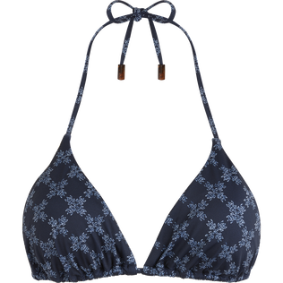 Women Triangle Bikini Top Turtle Monogram Marineblau Vorderansicht