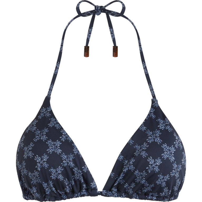 Women Triangle Bikini Top Vbq Monogram - Fleur - Blue - Size M - Vilebrequin