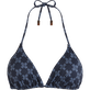 Women Triangle Bikini Top Turtle Monogram Navy front view