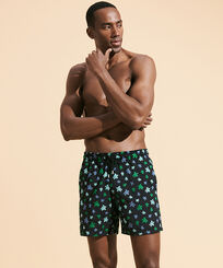 Men Swim Trunks Embroidered Micro Ronde Des Tortues Rainbow - Limited Edition Black front worn view