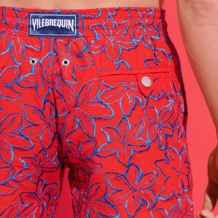Men Swim Trunks Embroidered Raiatea - Limited Edition Poppy red details view 1