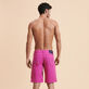 Men Tencel Bermuda Shorts Solid Crimson purple back worn view