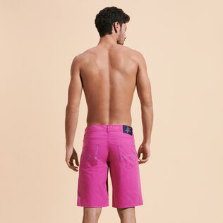 Men Tencel Bermuda Shorts Solid Crimson purple back worn view