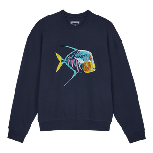 Men Organic Cotton Sweatshirt Embroidered Piranhas Navy front view