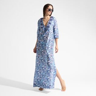 Women Silk Kaftan Isadora Fish White 正面穿戴视图