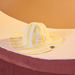 Girls Large Stripes Cotton Hat Sunflower details view 2