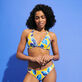 Top de bikini con aros y estampado Raiatea para mujer Sol vista frontal desgastada