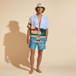 360 Landscape Badeshorts für Herren – Vilebrequin x Highsnobiety Chambray Details Ansicht 1