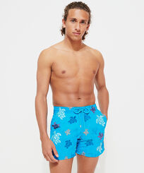 Men Swimwear Embroidered Ronde Des Tortues - Limited Edition Lazulii blue front worn view