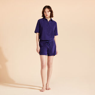 Women Terry Polo Solid Midnight 正面穿戴视图