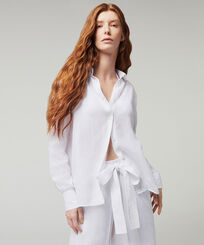 Women Solid Linen Shirt- Vilebrequin x Angelo Tarlazzi White front worn view