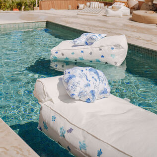 White Floating Sun Lounger with Multicolored Turtle Embroidery – VBQ x MX HOME White details view 2