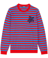 Men Crewneck Striped Cotton Sweater Blue / red front view