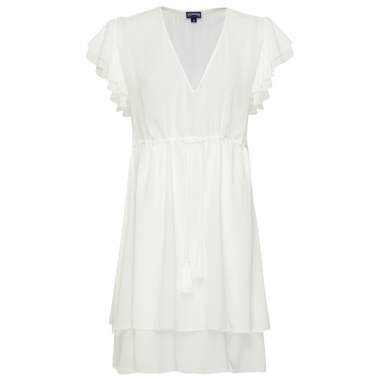 Women Viscose Fluid Dress Solid - Bilha - White - Size XS - Vilebrequin