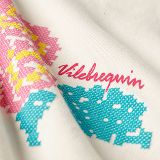 Felpa girocollo bambina con ricamo Hibiscus Off white dettagli vista 1
