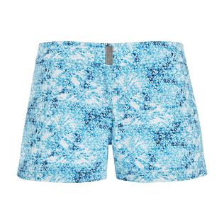 Pantaloncini da spiaggia donna elasticizzati Flowers Tie &Dye Blu marine vista frontale