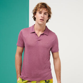 Polo en Jersey de Lin homme uni Murasaki vue portée de face