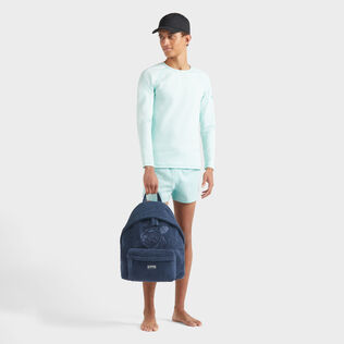 Costume da bagno corto uomo stretch e aderente a tinta unita Blu pacifico dettagli vista 1