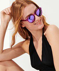 Lunette de Soleil Flottante violette unie Orchidee vue portée de face