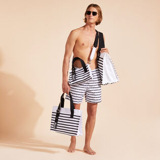 Mini borsa da spiaggia Rayures Black/white vista frontale indossata