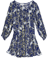Women Mini Dress Hidden Fishes - Vilebrequin x Poupette St Barth Purple blue front view