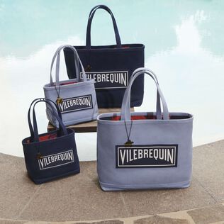 Sac de plage en toile marine uni Bleu marine vue de détail 2