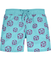 Nola beflockte Badeshorts für Jungen – Vilebrequin x John M Armleder Lazuli blue Vorderansicht