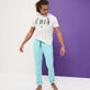 Men Cotton and Linen Stretch Comfort Pants Solid Lagoon details view 4