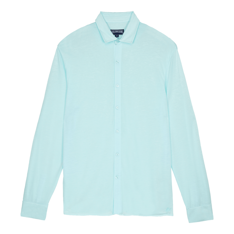 Camisa De Punto Tencel De Color Liso Para Hombre - Camisa - Calandre - Azul