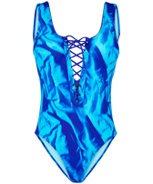 Bañador de una sola pieza con estampado Les Draps Froissés para mujer Azul neptuno vista frontal