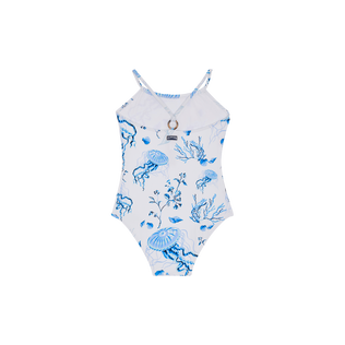 Girls One-piece Swimsuit Medusa and Shells White 后视图