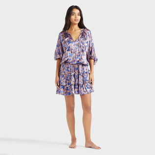 Vestido de viscosa y seda con estampado Disco Butterfly para mujer Blush vista frontal desgastada